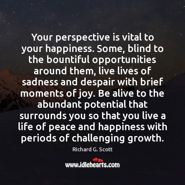 Your perspective is vital to your happiness. Some, blind to the bountiful Richard G. Scott Picture Quote