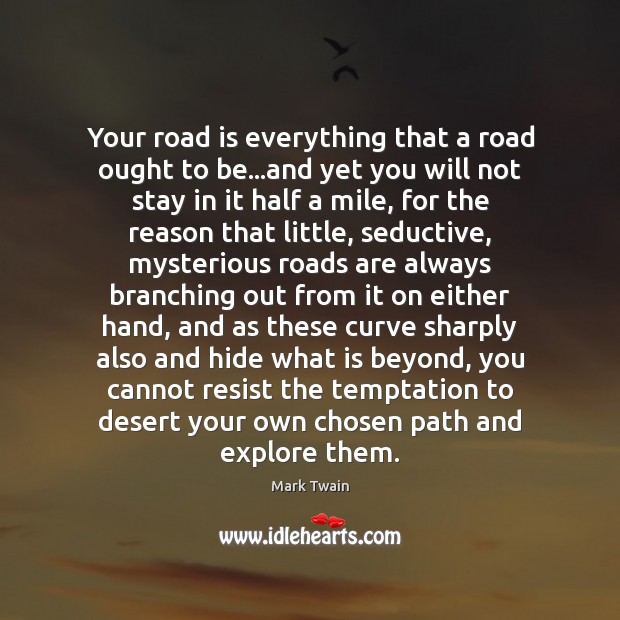 Your road is everything that a road ought to be…and yet Mark Twain Picture Quote