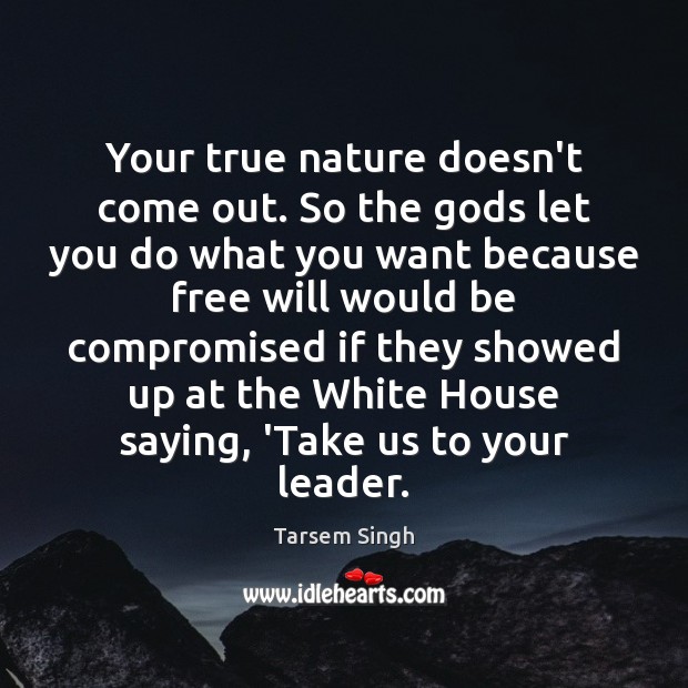 Your true nature doesn’t come out. So the Gods let you do Tarsem Singh Picture Quote