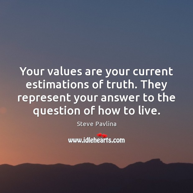 Your values are your current estimations of truth. They represent your answer Steve Pavlina Picture Quote