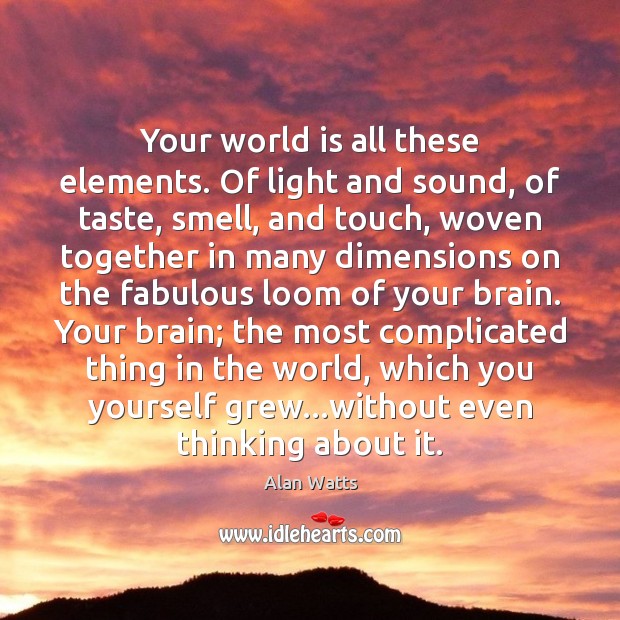 Your world is all these elements. Of light and sound, of taste, Alan Watts Picture Quote
