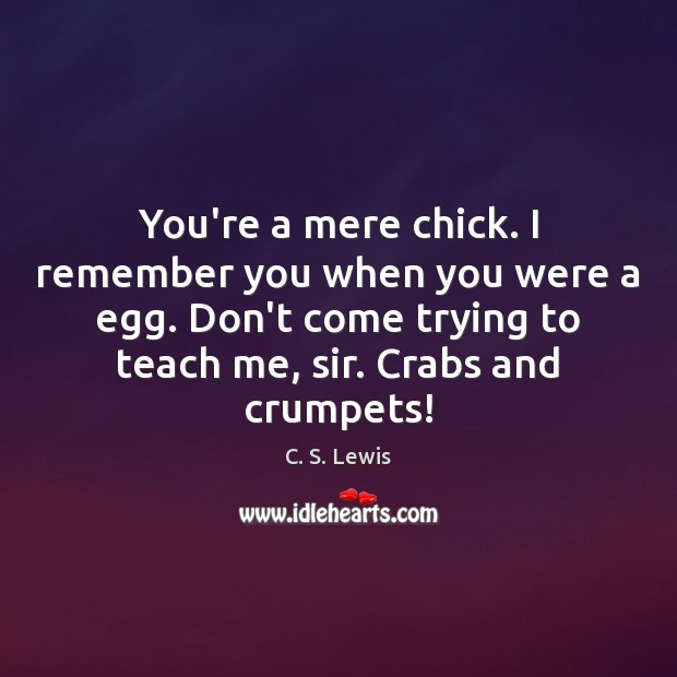 You’re a mere chick. I remember you when you were a egg. C. S. Lewis Picture Quote
