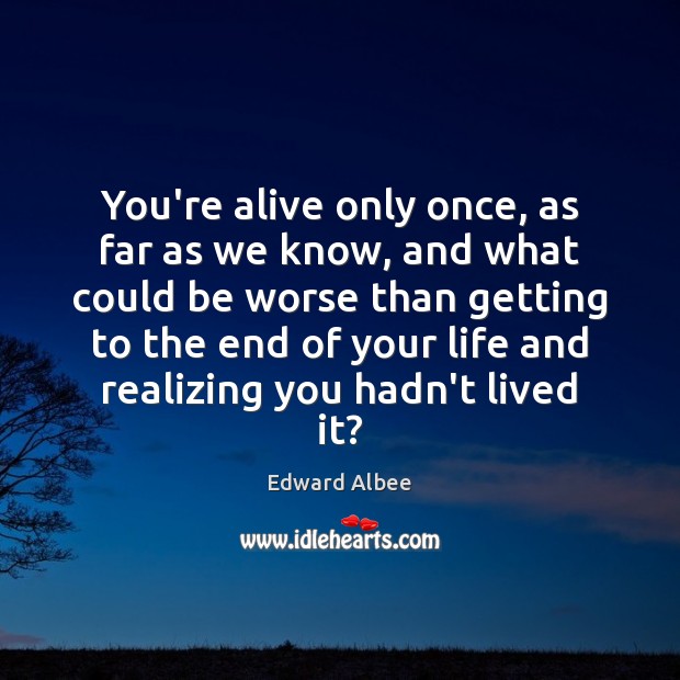 You’re alive only once, as far as we know, and what could Edward Albee Picture Quote
