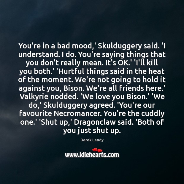 You’re in a bad mood,’ Skulduggery said. ‘I understand. I do. Derek Landy Picture Quote