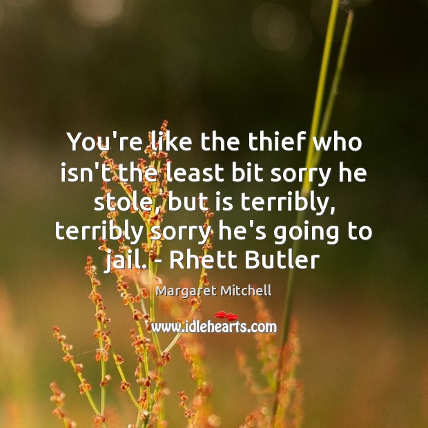 You’re like the thief who isn’t the least bit sorry he stole, Margaret Mitchell Picture Quote