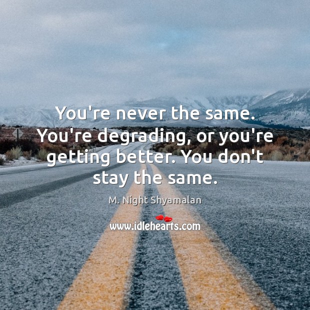 You’re never the same. You’re degrading, or you’re getting better. You don’t M. Night Shyamalan Picture Quote