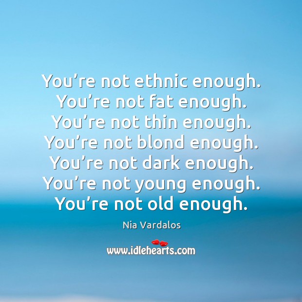 You’re not ethnic enough. You’re not fat enough. You’re not thin enough. Nia Vardalos Picture Quote