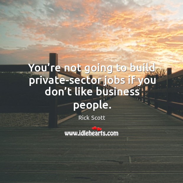 You’re not going to build private-sector jobs if you don’t like business people. Rick Scott Picture Quote