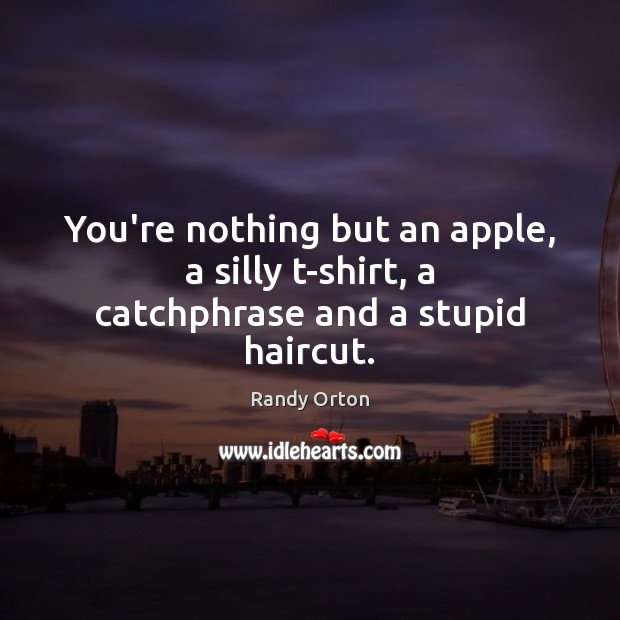 You’re nothing but an apple, a silly t-shirt, a catchphrase and a stupid haircut. Randy Orton Picture Quote