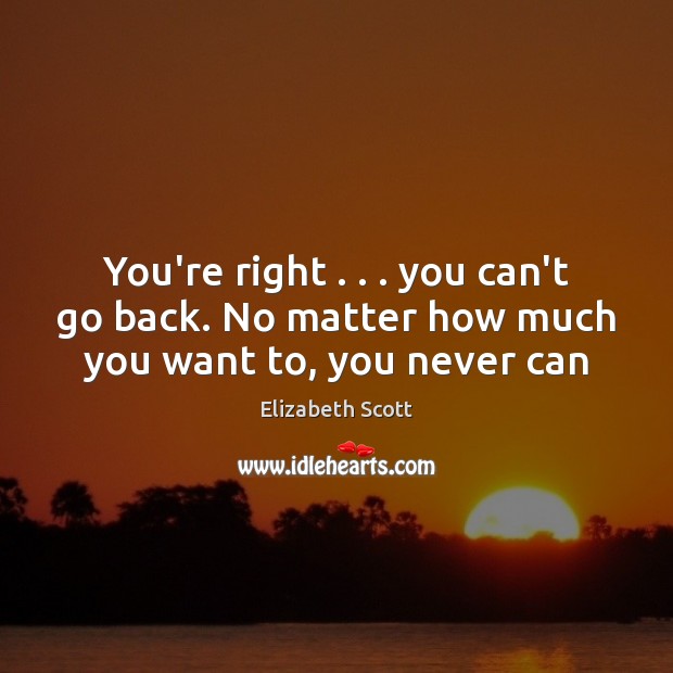 You’re right . . . you can’t go back. No matter how much you want to, you never can Elizabeth Scott Picture Quote