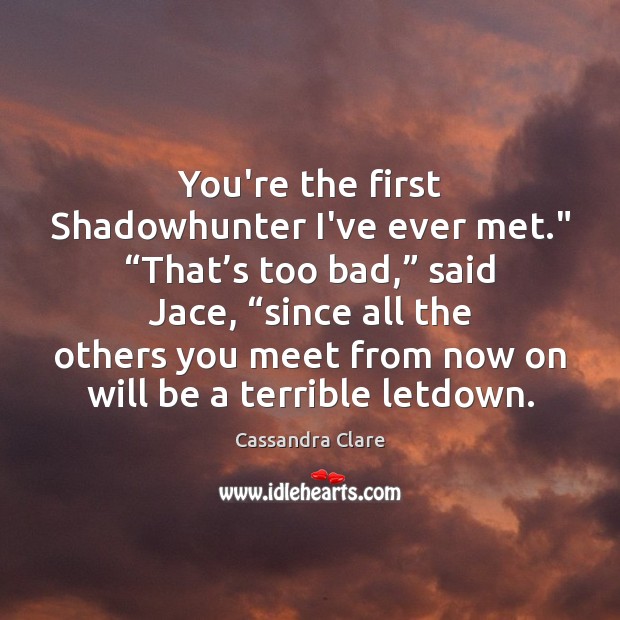 You’re the first Shadowhunter I’ve ever met.” “That’s too bad,” said Image