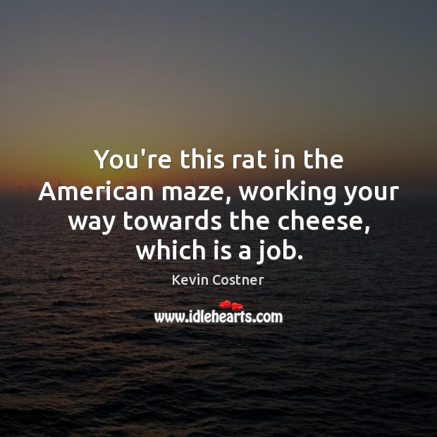 You’re this rat in the American maze, working your way towards the cheese, which is a job. Kevin Costner Picture Quote