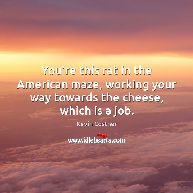 You’re this rat in the american maze, working your way towards the cheese, which is a job. Kevin Costner Picture Quote