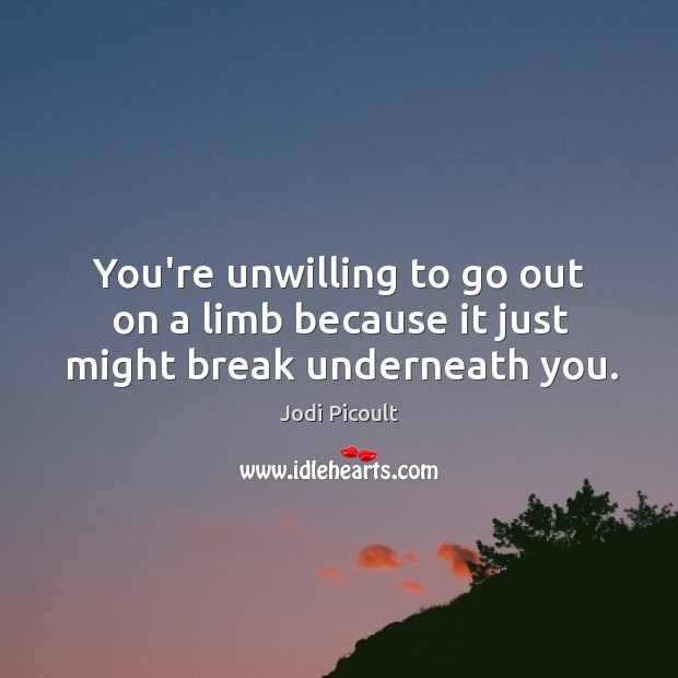 You’re unwilling to go out on a limb because it just might break underneath you. Jodi Picoult Picture Quote