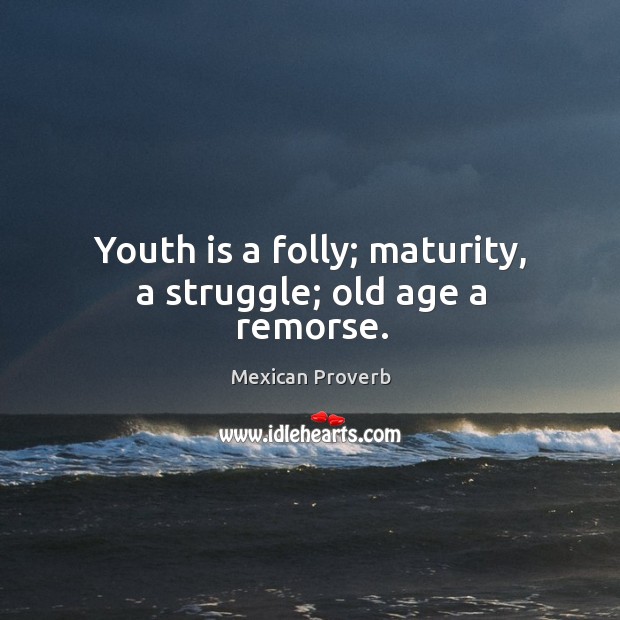 Youth is a folly; maturity, a struggle; old age a remorse. Mexican Proverbs Image