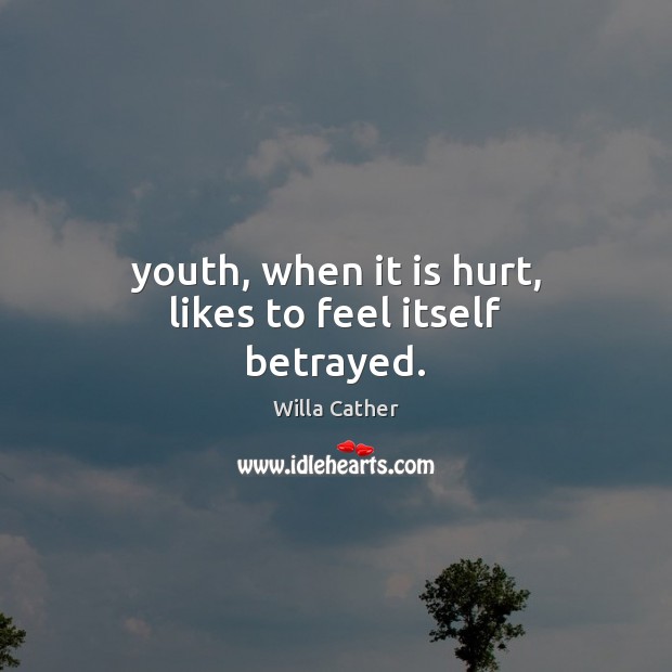 Youth, when it is hurt, likes to feel itself betrayed. Willa Cather Picture Quote