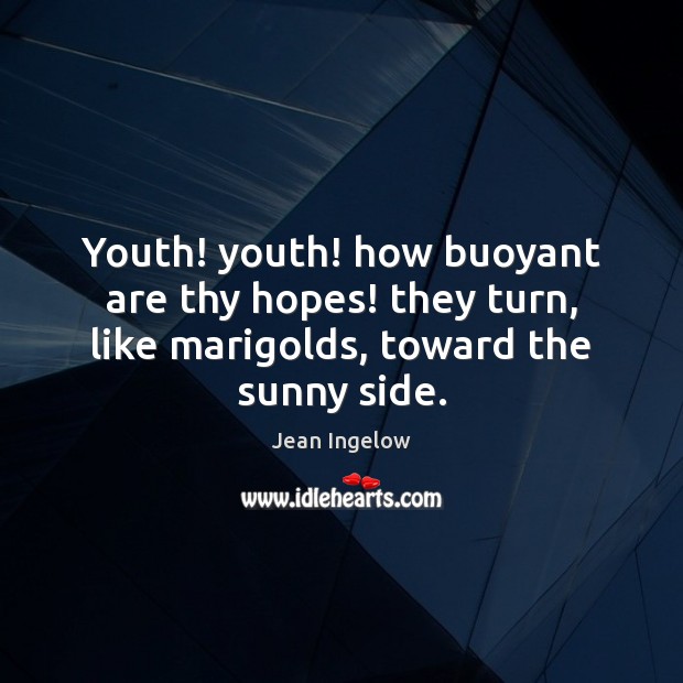 Youth! youth! how buoyant are thy hopes! they turn, like marigolds, toward the sunny side. Jean Ingelow Picture Quote