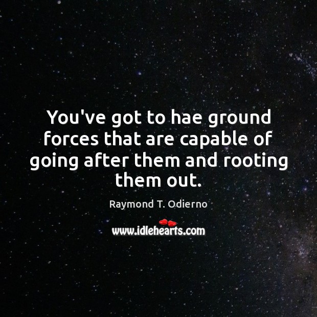 You’ve got to hae ground forces that are capable of going after them and rooting them out. Raymond T. Odierno Picture Quote