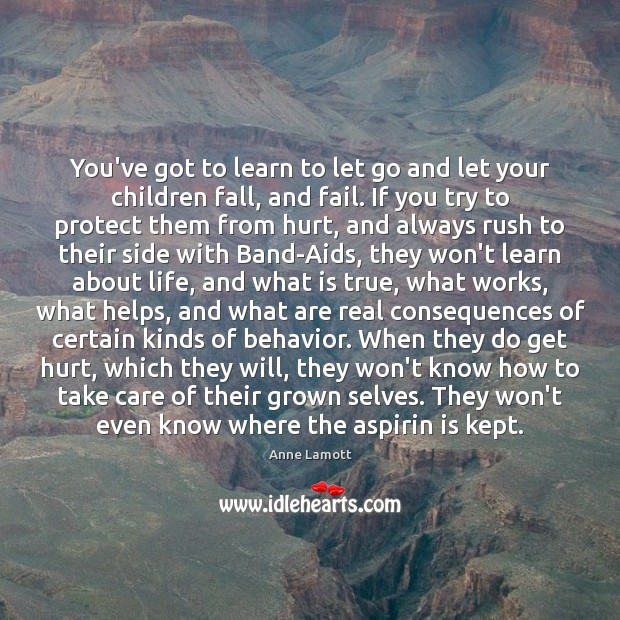 You’ve got to learn to let go and let your children fall, Anne Lamott Picture Quote