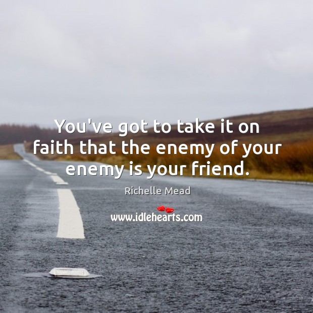 You’ve got to take it on faith that the enemy of your enemy is your friend. Richelle Mead Picture Quote