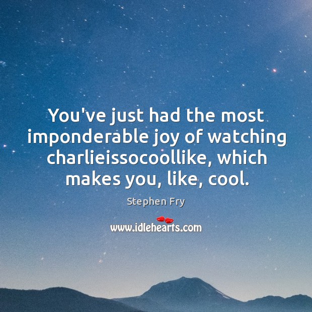 You’ve just had the most imponderable joy of watching charlieissocoollike, which makes Stephen Fry Picture Quote
