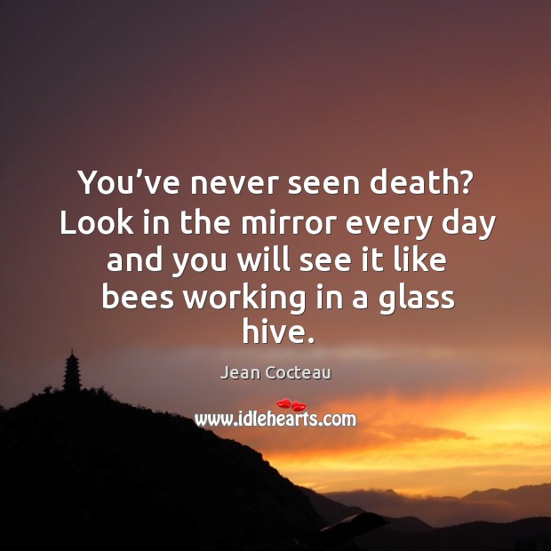 You’ve never seen death? look in the mirror every day and you will see it like bees working in a glass hive. Jean Cocteau Picture Quote