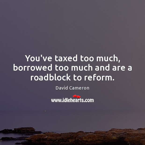 You’ve taxed too much, borrowed too much and are a roadblock to reform. David Cameron Picture Quote