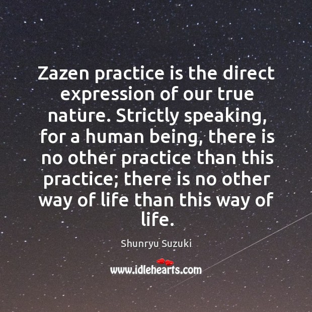 Zazen practice is the direct expression of our true nature. Strictly speaking, Shunryu Suzuki Picture Quote