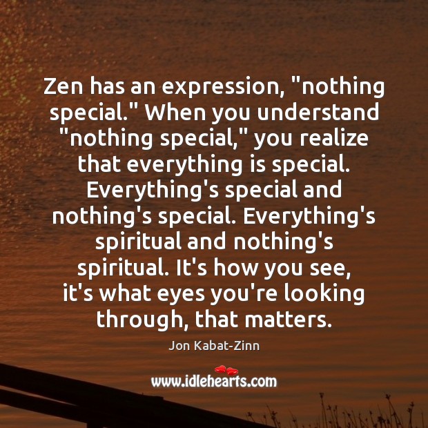 Zen has an expression, “nothing special.” When you understand “nothing special,” you Jon Kabat-Zinn Picture Quote